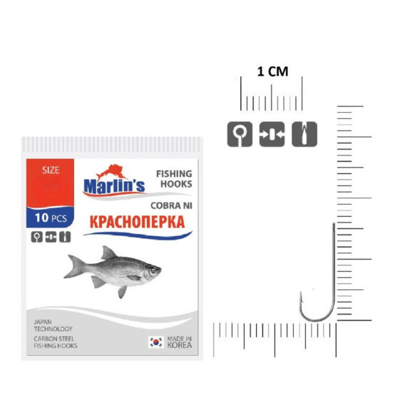 Крючок Marlin&#039;s Красноперка Cobra NI №12 10шт M1011NI-012